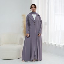 Women Dubai Abaya Open Cardigan Kimono Muslim Turkey Robe Hijab 2Pc Set Kaftan
