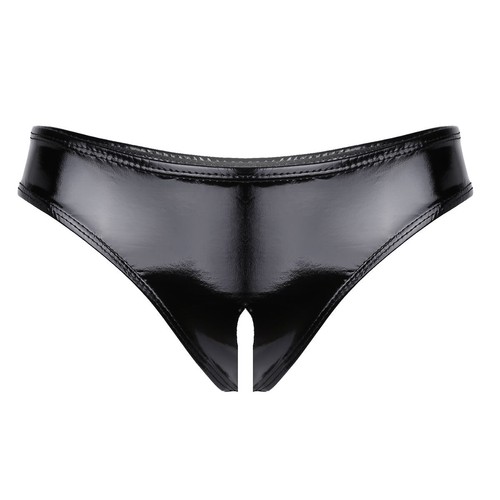 Damen Wetlook Ouvertslip Lack Leder Schritt offen Strings Slip Panty Unterwäsche - Bild 9 von 12