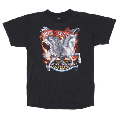1990 Vintage Harley Davidson 3D Emblem Horse T-Shirt S