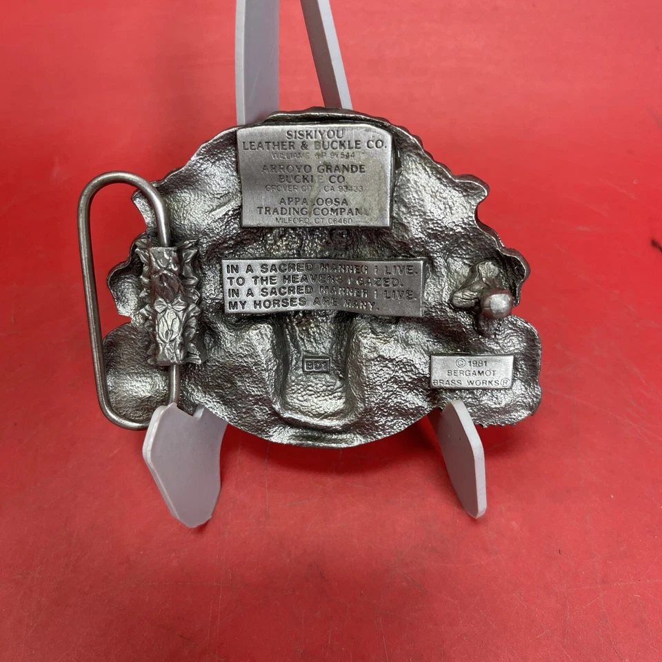 vintage 1981 belt buckle NATIVE AMERICAN indian chief SISKIYOU bergamot western - Image 3 of 4