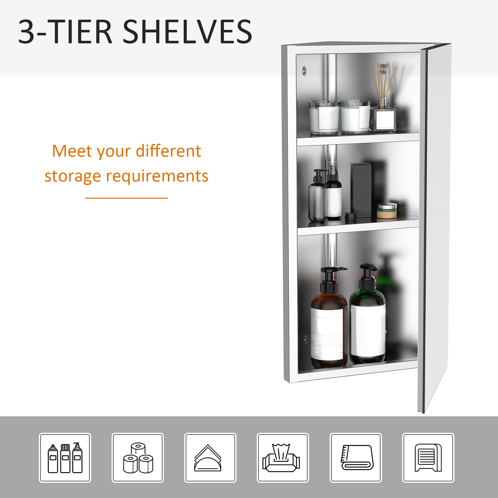 Bathroom Corner Wall Mirror Storage Cupboard Stainless Steel 5055974804463 eBay