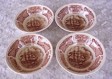 Vintage  Fair Winds Berry Bowls (4) Brown Ship Nautical England Alfred Meakin
