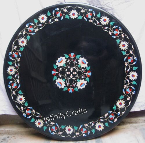 30 x 30 Inches Round Marble Coffee Table Top with Marquetry Art Breakfast table
