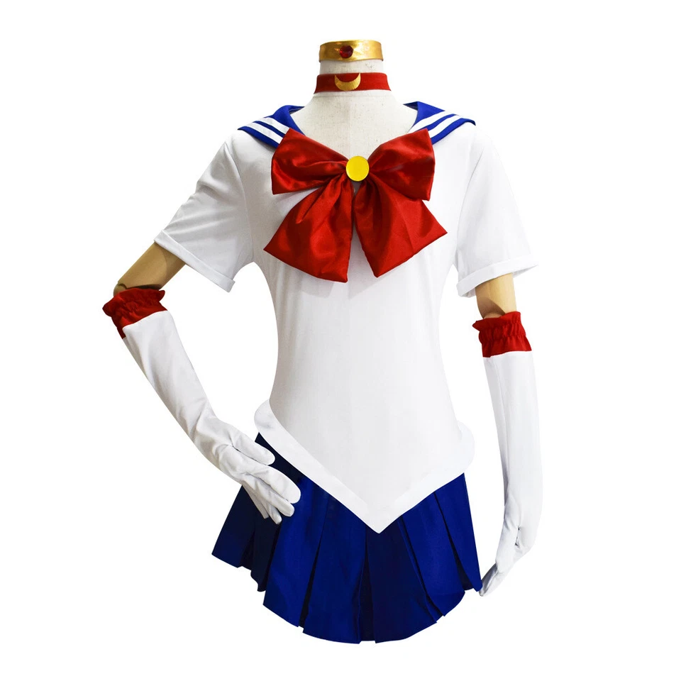 Sailor Moon Usagi Tsukino Cosplay 服装连衣裙带手套头饰(可选假发) — 第 2/4 张图片