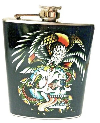 Ed Hardy Stainless Steel Flask 7 oz. Ed Hardy Tattoo Skull/Eagle/Snake 200ml