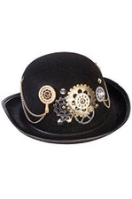 Black Steampunk Derby Bowler Hat - Costume Accessory - One Size
