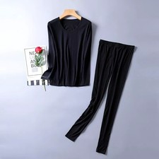 Women Pure Silk Cotton Thermal Underwear Set Long Johns Base Layer Top  Bottom