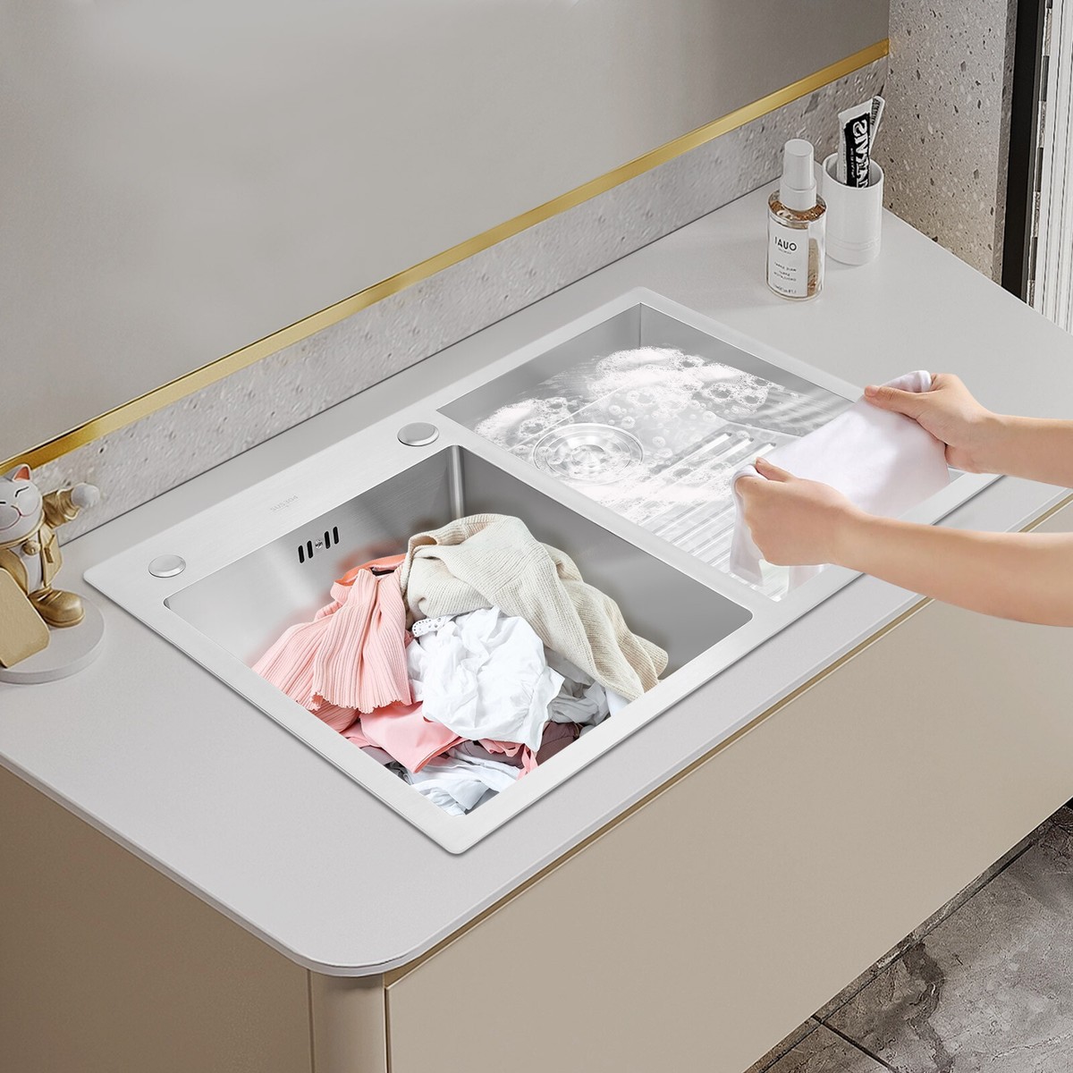 Double Laundry Sink Stainless Steel Laundry Sink W/ X-shaped Water