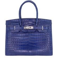 Hermès 30cm Birkin Sellier Indigo Aizome Porosus Crocodile Palladium Hardware