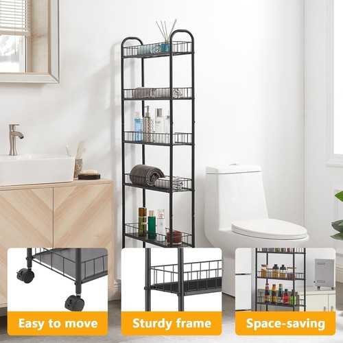 Slim Rolling Storage Cart,6 Tier Utility Carts Mobile Shelf Tower Rack 6 Baskets - Picture 6 of 29