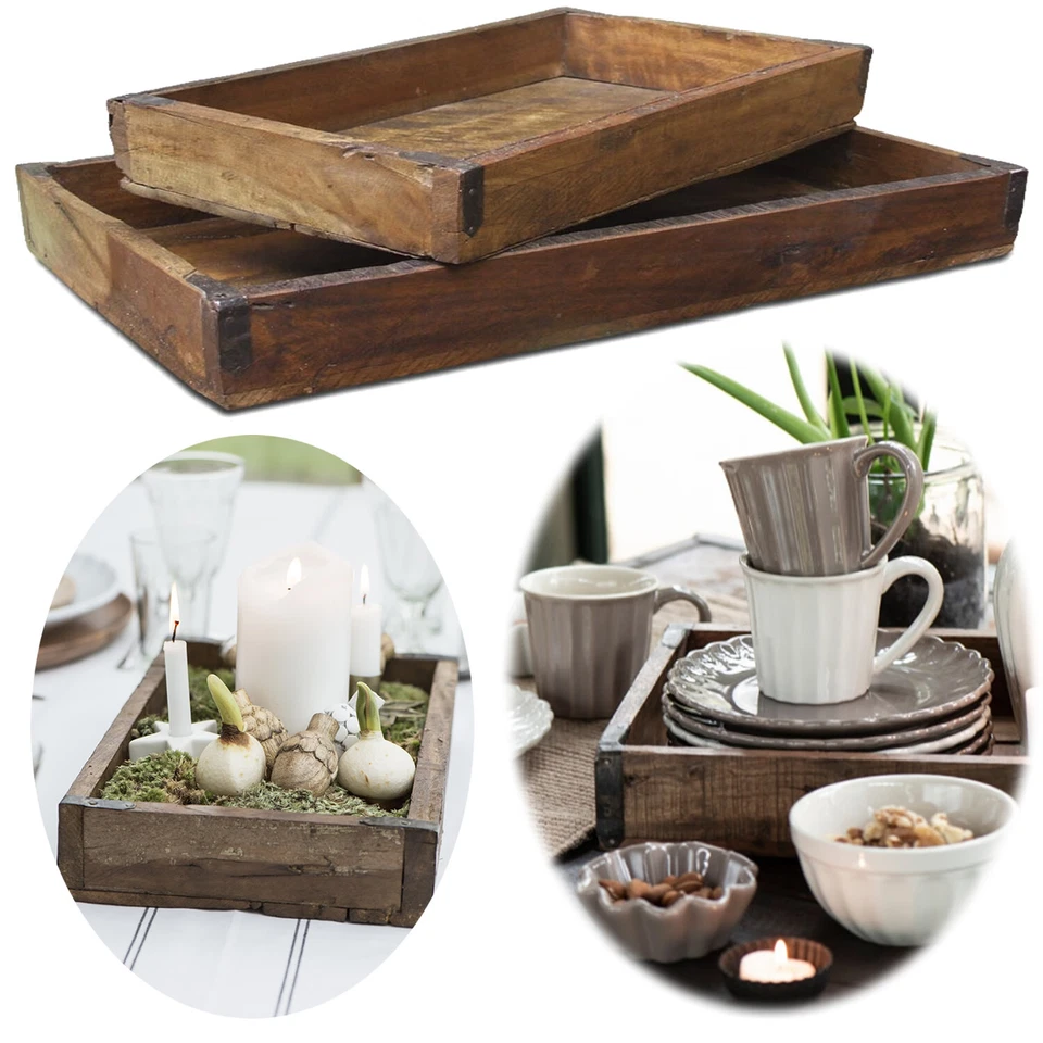 Holz Deko Serviertablett Unika Aufbewahrung Kasten Box Kiste Geschirr Ziegelform