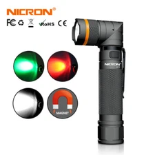 Qty1 Nicron 1200LM 3 Lights Magnetic Twist 90° Rechargeable Tactical Flashlight
