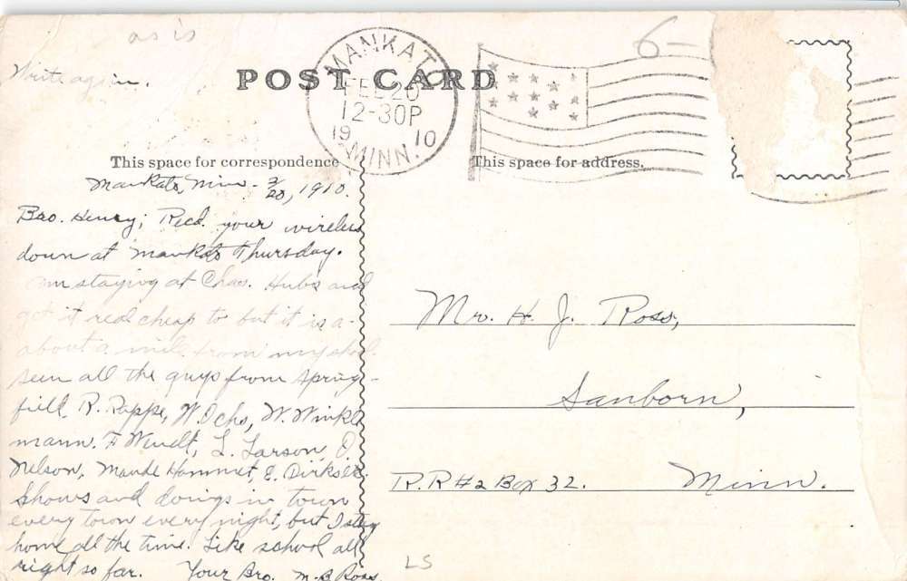 Mankato Minnesota Post Office Building Street View Antique Postcard