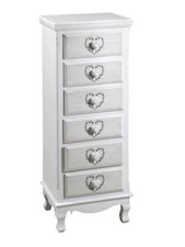 CASSETTIERA CUORE 6 CASSETTI SETTIMINO LEGNO BIANCO SHABBY CHIC H111*L40*P30 cm