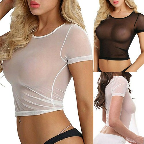 Womens Sexy See Through Mesh Sheer Tank Crop Top Vest T-Shirt Blouse Tee Tops ⇗ - Picture 1 of 14