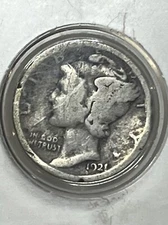 1921 Mercury Liberty Silver Dime 10C Semi Key Date in 2x2 Plastic Holder