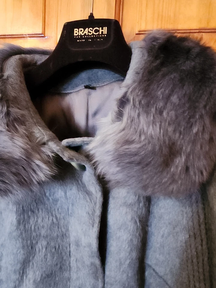 Abrigo Largo Berghaus Mujer Lama Gris Lana Piel Real Azul Talla 1X Mejor Estado Foto 2 de 4