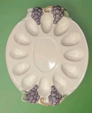 Pfaltzgraff Grapevine Deviled Egg Plate 12" Platter 12 Egg Slots 