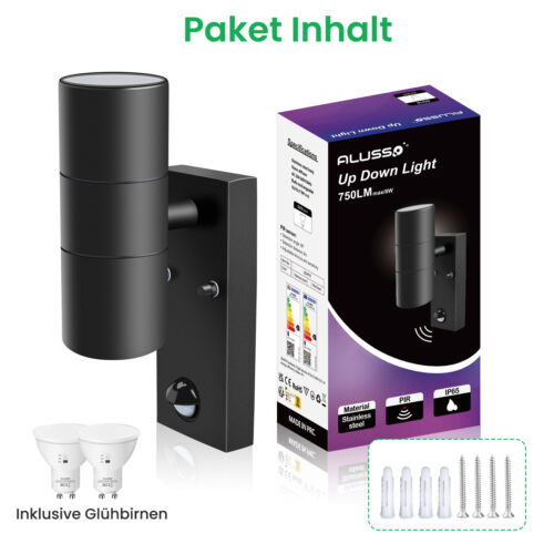 Up Down LED Wandleuchte PIR bewegungsmelder Außenlampe mit GU10 IP65 Wasserdicht - Bild 9 von 14