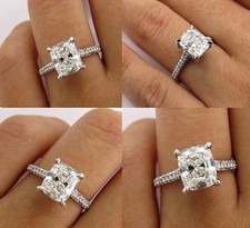 3.3Ct Cushion Cut Simulated Diamond Accent Solitaire Ring 18K White Gold Plated