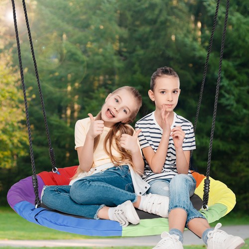 40" Round Rainbow Tree Saucer Swing with Adjustable Hanging Ropes for Kids - Picture 11 of 12