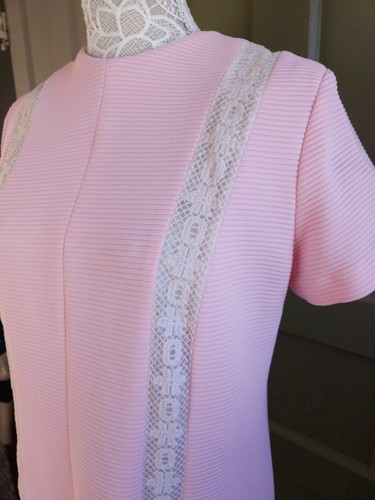 Meg Madison Vintage 60s Pink New York Ribbed Lace Shift Dress Medium - Picture 5 of 19