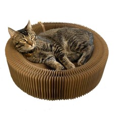 BobbyPet Cat Scratcher Lounge Bed - Collapsible Round Shape for Large, Beige