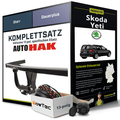 Für SKODA Yeti Typ 5L Anhängerkupplung starr +eSatz 13pol 05.2009-12.2013 Set