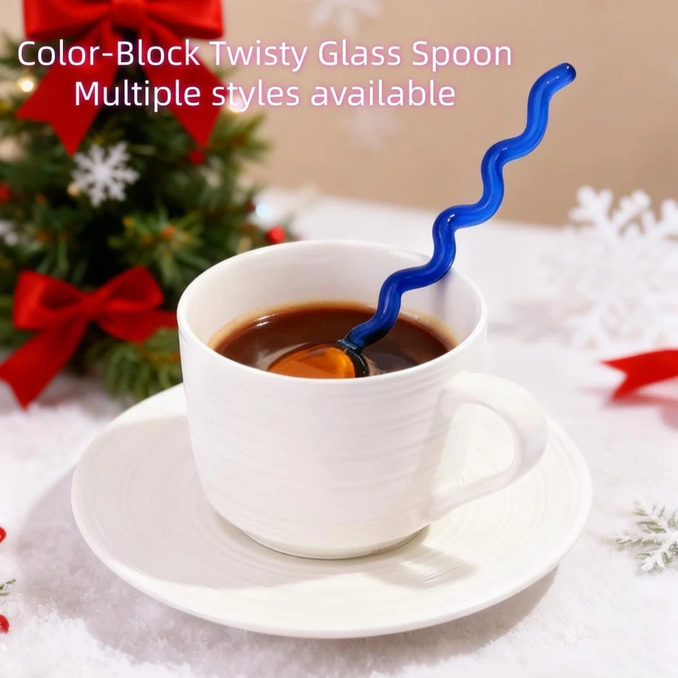 Cuchara ondulada de vidrio, creativa cuchara de postre de vidrio colorido color transparente Foto 3 de 4