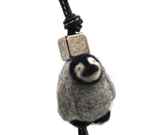 LOEWE Penguin Animal Bag Charm Strap Gray Felt Leather Anagram Japan Authentic