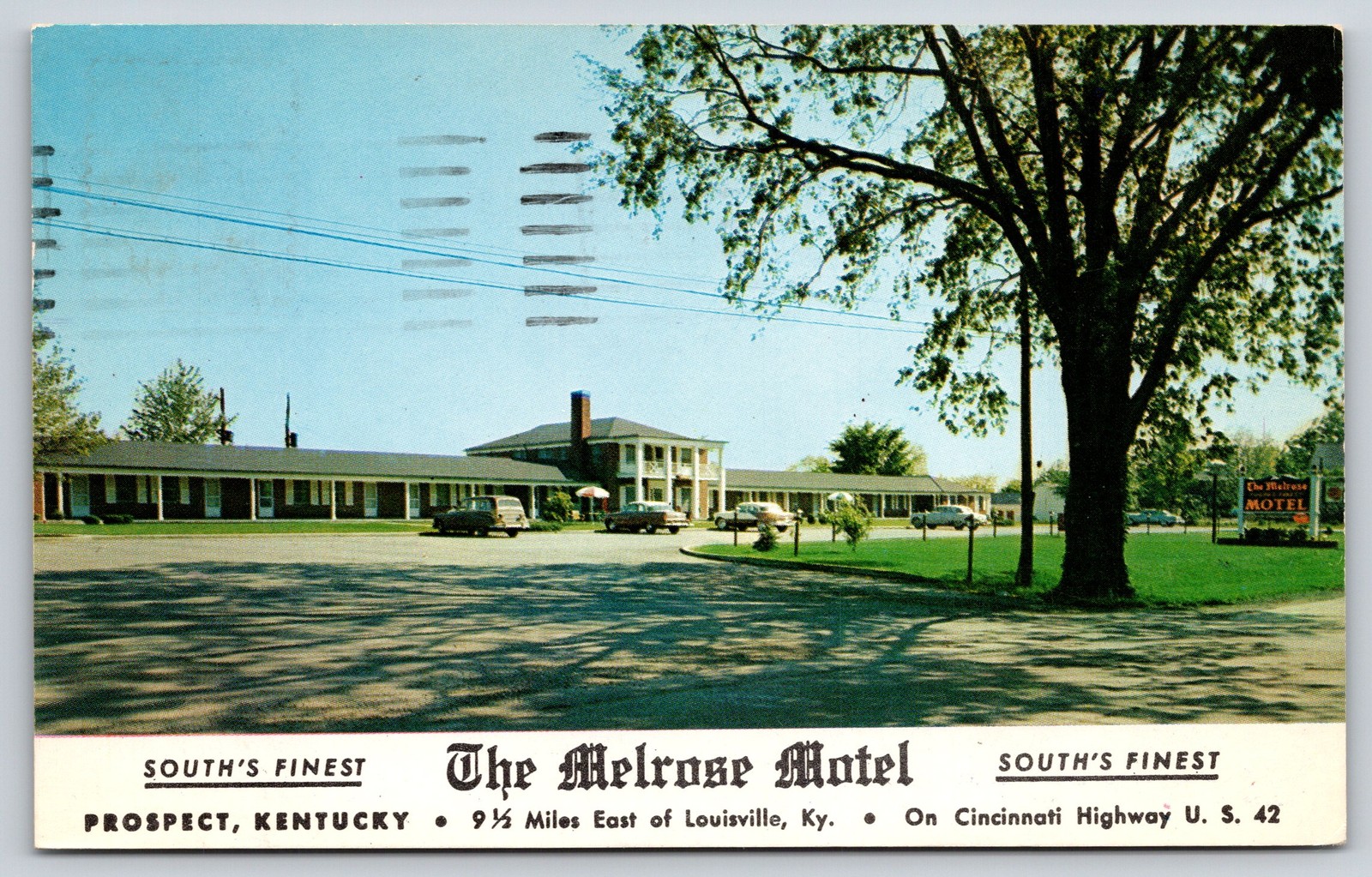 Roadside~Prospect Kentucky~Melrose Motel~Portico~Sign~Neoclassical~1958 Postcard