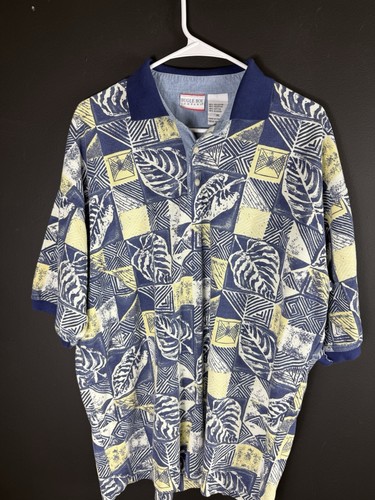 Chemise Bugle Boy vintage années 90 XL manches courtes bouton géométrique tropical polo année 2000