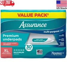 Assurance Premium Underpads XL Size Maximum Absorbency 30 Count NEW