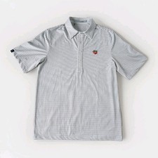 Criquet Golf Polo Green Striped  Short Sleeve Shirt Men Medium Preppy Classic