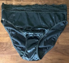 Vtg Victoria Secret Satin Second Skin Lace Panties Sz M Green Glossy Gold Label