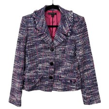Lafayette 148 Tweed Blazer Fringe Sz 4 Pink Purple Career Preppy Legally Blonde