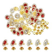50pcs Colorful Rhinestone Rivets 11mm Sun Flower Crystal Studs, Red/White