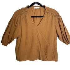Anthropologie Grade & Gather Brown Boho Peasant Blouse Size S