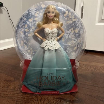 Mattel 2016 Barbie Holiday Collector Doll Turquoise White Gown Snow Globe