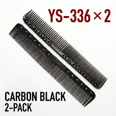 Y.S.PARK YS-336 Carbon Black Barber Comb 2 Pack Made in Japan