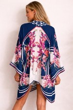 Flying Tomato Kimono Cardigan S/M Boho Floral Rayon Open Front Festival