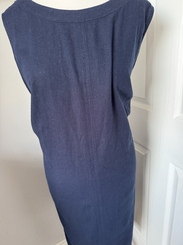 M&S Linen Rich Navy V Neck Popover Midi Shift Dress Size 20Long BNWT - Picture 3 of 11