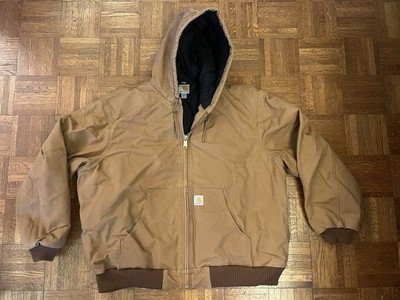 Carhartt Brown J140 BRN Hooded Jacket Quilted Lining USA Made Chore Coat XXL 2XL