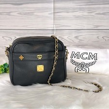 MCM Black Leather Chain Strap Shoulder Bag