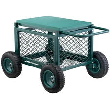 Rolling Garden Seat With Wheel 400LB Heavy Duty Metal Garden Cart With Storage