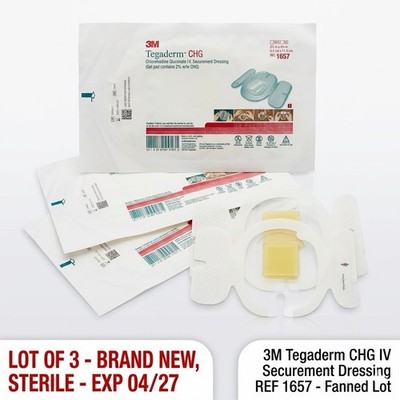 NEW Lot of 3 3M Tegaderm CHG IV Securement Dressing REF 1657 3.5''x4.5'' Exp 04/27