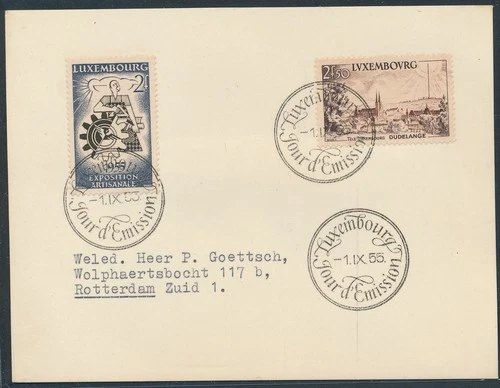 LS84475 Luxembourg 1955 to Netherlands Dudelange expo FDC used