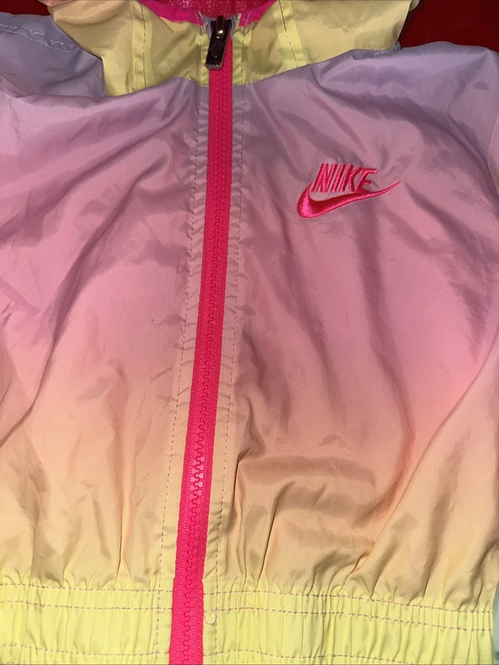 耐克彩虹夹克青年尺码 6X 雨帽女孩风衣全拉链 — 第 3/4 张图片