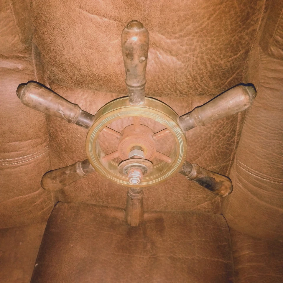 Authentic Antique Solid Brass Ship Wheel w/ 6 Spoke Wooden Handles - Image 3 of 4