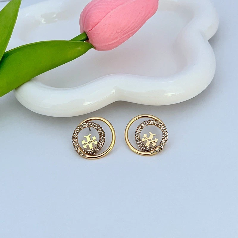 ¡Nuevo! Pendiente Tory Dorado Clásico Doble Círculo Brillante Dama con Bolsa para Joyas Foto 4 de 4